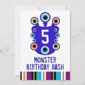 Blauwe Monster Eyes Birthday Party Invitations Kaart (Achterkant)