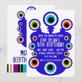 Blauwe Monster Eyes Birthday Party Invitations Kaart (Voorkant / Achterkant)
