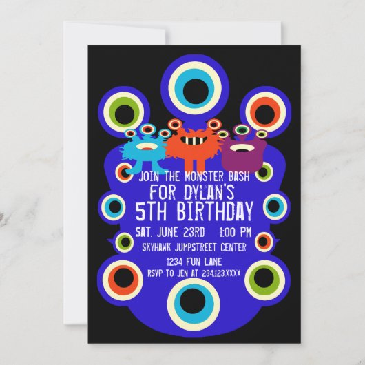Blauwe Monster Eyes Birthday Party Invitations Kaart (Voorkant)