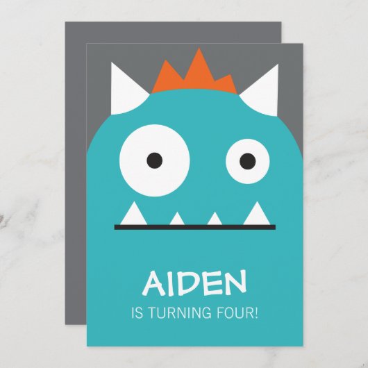 Blauwe Monster Uitnodiging (Voorkant / Achterkant)