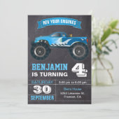 Blauwe monster van vrachtwagens - Birthday Party Kaart (Staand voorkant)