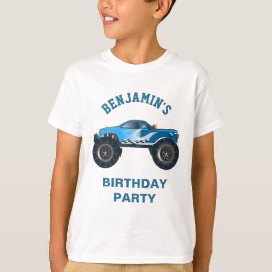 Blauwe monster van vrachtwagens - Birthday Party T-shirt (Voorkant)
