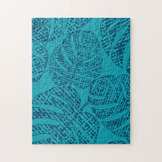 Blauwe monstera bladeren. legpuzzel (Verticaal)