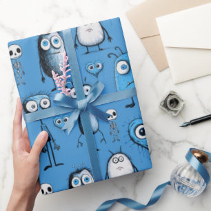 Blauwe monsters cadeaupapier