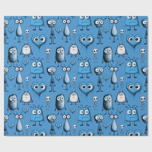 Blauwe monsters cadeaupapier (Vlak)