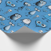 Blauwe monsters cadeaupapier (Hoek)