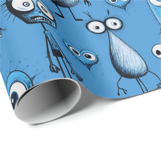 Blauwe monsters cadeaupapier (Rol Hoek)
