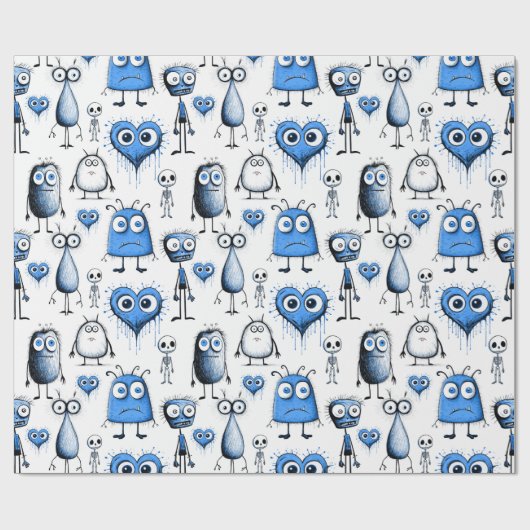Blauwe monsters cadeaupapier (Vlak)