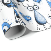 Blauwe monsters cadeaupapier (Rol Hoek)