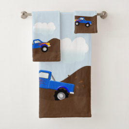 Blauwe monsterwagens met lammeren bad handdoek