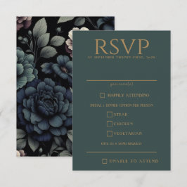 Blauwe Moody Bloemen Voedsel Keuzes RSVP Kaartje