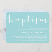 Blauwe mooie kalligrafie Baptisme Uitnodiging (Voorkant / Achterkant)