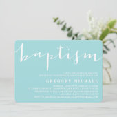 Blauwe mooie kalligrafie Baptisme Uitnodiging (Staand voorkant)