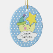 Blauwe Moon Baby's eerste kerstversiering Keramisch Ornament (Rechts)
