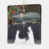 Blauwe moon Nativiteitsversiering Keramisch Ornament (Links)
