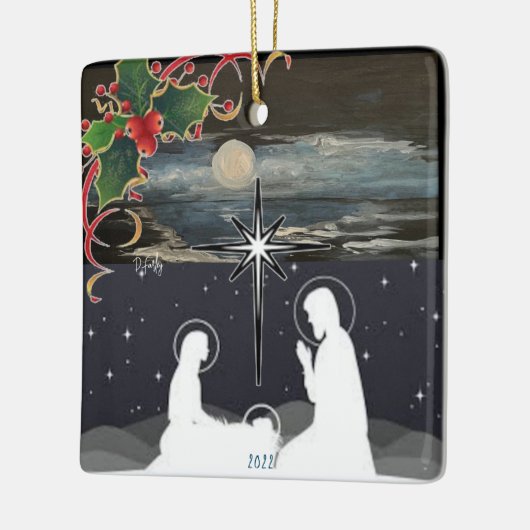 Blauwe moon Nativiteitsversiering Keramisch Ornament (Links)