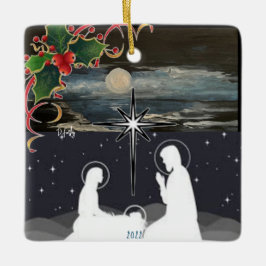 Blauwe moon Nativiteitsversiering Keramisch Ornament