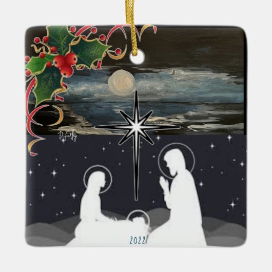 Blauwe moon Nativiteitsversiering Keramisch Ornament (Voorkant)