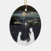 Blauwe moon Nativiteitsversiering Keramisch Ornament (Rechts)