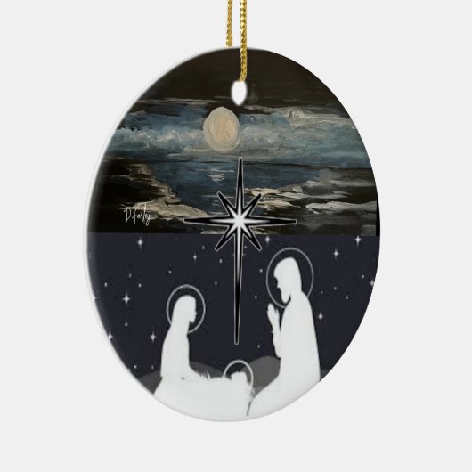 Blauwe moon Nativiteitsversiering Keramisch Ornament (Rechts)