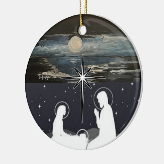 Blauwe moon Nativiteitsversiering Keramisch Ornament (Links)