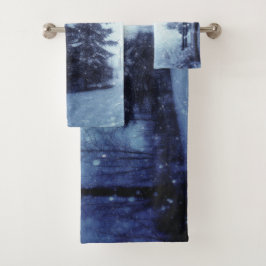 Blauwe Moonlit Magische Bos Winter Scène Bad Handdoek