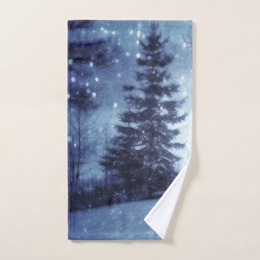 Blauwe Moonlit Magische Bos Winter Scène Bad Handdoek (Handdoek)