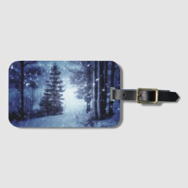 Blauwe Moonlit Magische Bos Winter Scène Bagagelabel