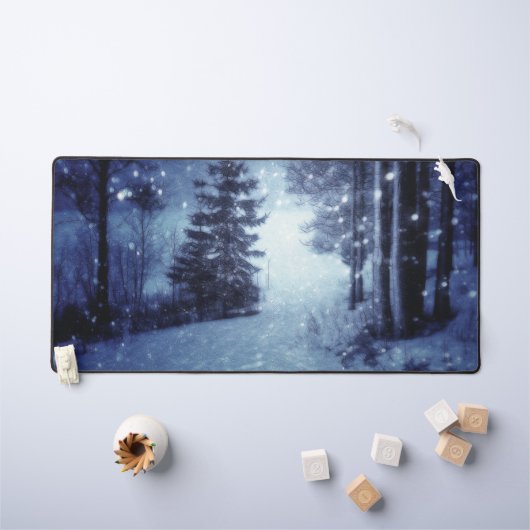 Blauwe Moonlit Magische Bos Winter Scène Bureaumat (Kindertafel)