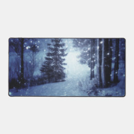 Blauwe Moonlit Magische Bos Winter Scène Bureaumat