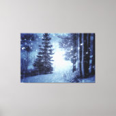 Blauwe Moonlit Magische Bos Winter Scène Canvas Afdruk (Voorkant)