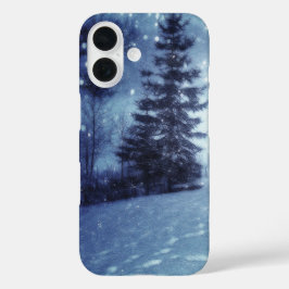 Blauwe Moonlit Magische Bos Winter Scène iPhone 16 Hoesje