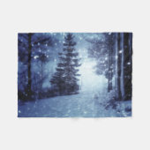 Blauwe Moonlit Magische Bos Winter Scène Fleece Deken (Voorkant (Horizontaal))