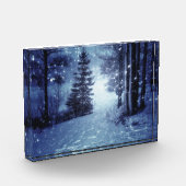 Blauwe Moonlit Magische Bos Winter Scène Fotoblokken (Links)