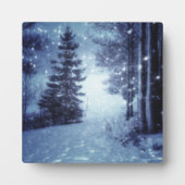 Blauwe Moonlit Magische Bos Winter Scène Fotoplaat (Voorkant)