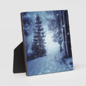 Blauwe Moonlit Magische Bos Winter Scène Fotoplaat (Voorkant)