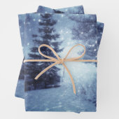 Blauwe Moonlit Magische Bos Winter Scène Inpakpapier Vel (In situ)