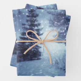 Blauwe Moonlit Magische Bos Winter Scène Inpakpapier Vel