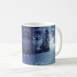 Blauwe Moonlit Magische Bos Winter Scène Koffiemok