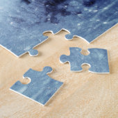 Blauwe Moonlit Magische Bos Winter Scène Legpuzzel (Zijkant)