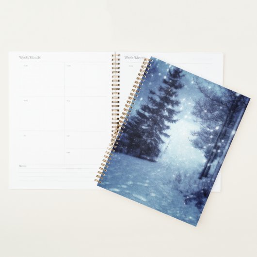 Blauwe Moonlit Magische Bos Winter Scène Planner (Display)