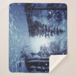 Blauwe Moonlit Magische Bos Winter Scène Sherpa Deken