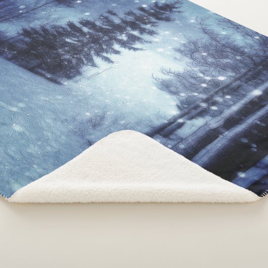 Blauwe Moonlit Magische Bos Winter Scène Sherpa Deken (3/4)