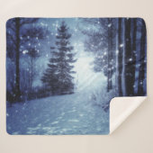 Blauwe Moonlit Magische Bos Winter Scène Sherpa Deken (Voorkant (horizontaal))