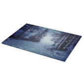 Blauwe Moonlit Magische Bos Winter Scène Snijplank (Hoek)