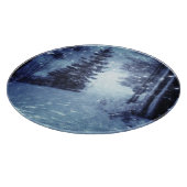 Blauwe Moonlit Magische Bos Winter Scène Snijplank (Hoek)