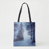 Blauwe Moonlit Magische Bos Winter Scène Tote Bag (Voorkant)