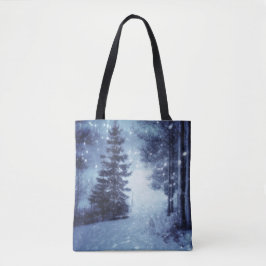 Blauwe Moonlit Magische Bos Winter Scène Tote Bag