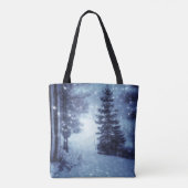 Blauwe Moonlit Magische Bos Winter Scène Tote Bag (Achterkant)