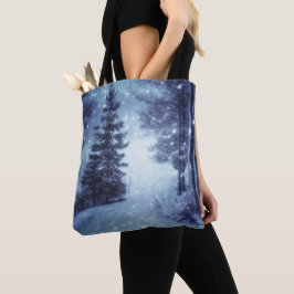 Blauwe Moonlit Magische Bos Winter Scène Tote Bag